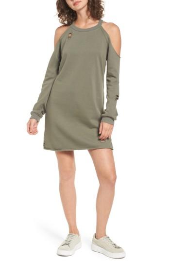 Women's Socialite Cold-shoulder Sweatshirt Dress - Green