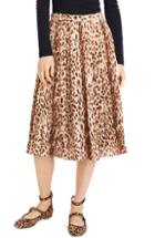 Women's J.crew Leopard Print Pleated Midi Skirt - Brown