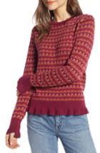 Women's Treasure & Bond Ruffle Trim Pullover Sweater, Size - Burgundy