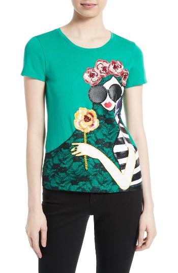 Women's Alice + Olivia Stace Lace Flowers Embellished Applique Tee