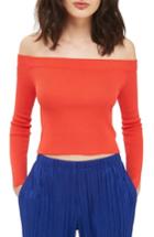 Women's Topshop Slit Cuff Off The Shoulder Top Us (fits Like 0-2) - Red