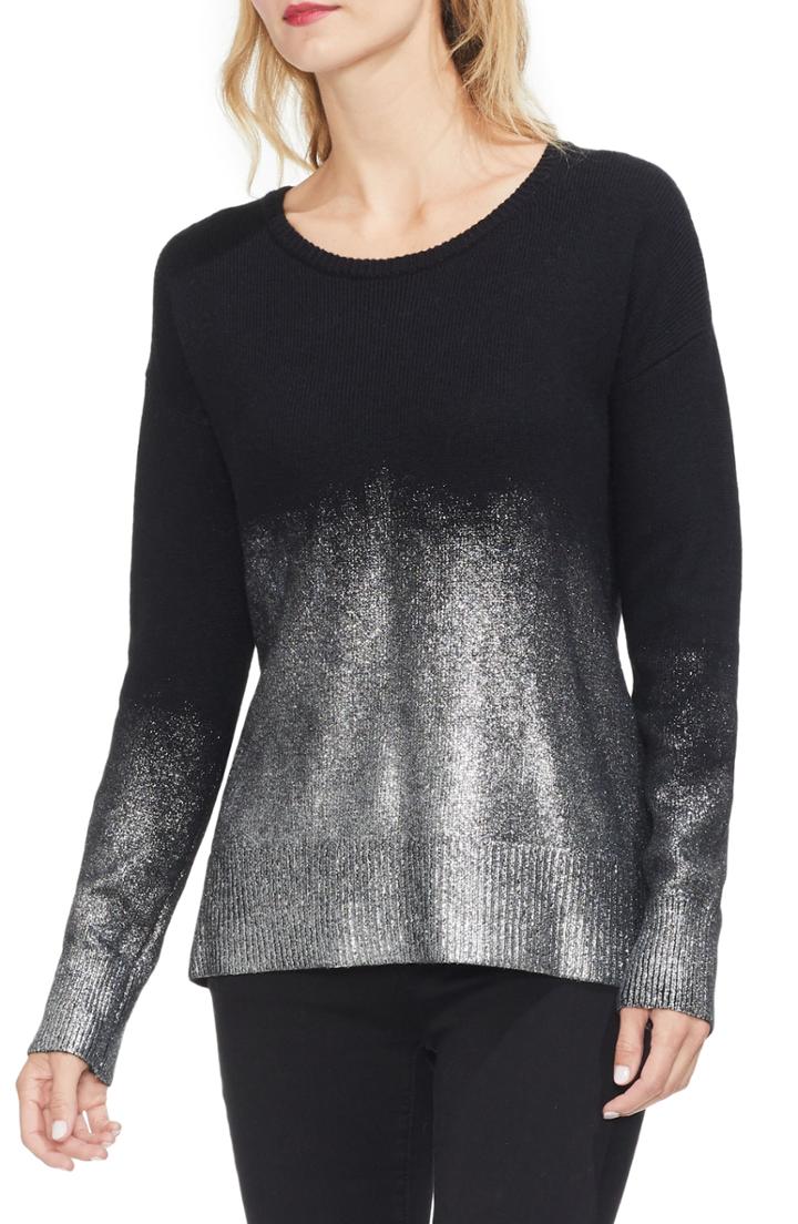 Women's Vince Camuto Long Sleeve Foiled Ombre Sweater - Black