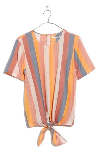 Women's Madewell Sherbet Stripe Button Back Tie Tee, Size - Pink