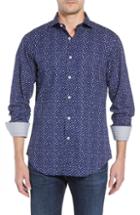 Men's Bugatchi Shaped Fit Crowded Dot Print Sport Shirt, Size - Blue