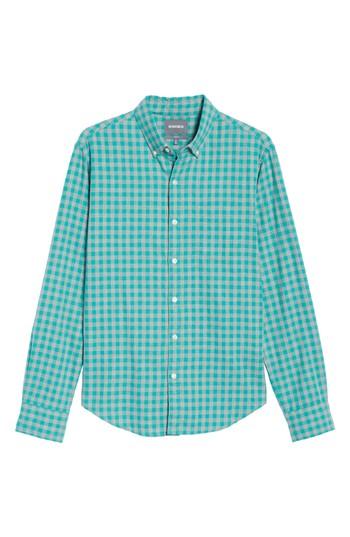 Men's Bonobos Slim Fit Washed Check Herringbone Sport Shirt, Size - Green