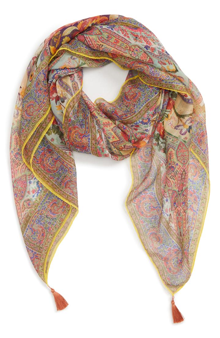 Women's Etro Bombay Tassel Square Silk Scarf, Size - Pink