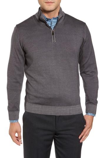 Men's David Donahue Ice Merino Wool Quarter Zip Pullover - Black