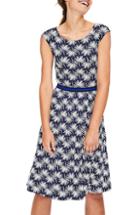 Women's Boden Grosgrain Ribbon Waist Print Dress - Blue