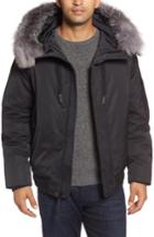 Men's Andrew Marc Bomber Jacket With Genuine Fox Fur Trim - Black