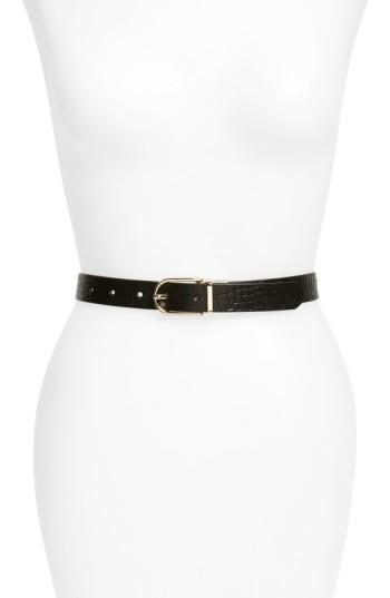 Women's Halogen Reversible Faux Crocodile Belt - Black