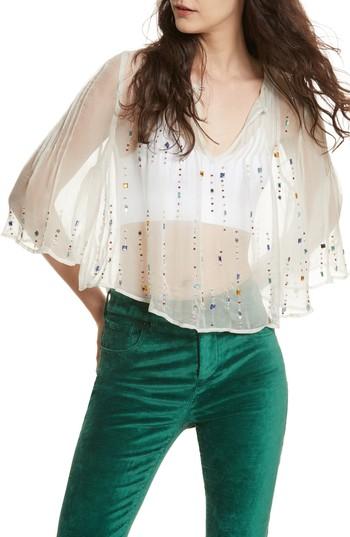 Women's Free People Jewel Box Embellished Sheer Top - Green