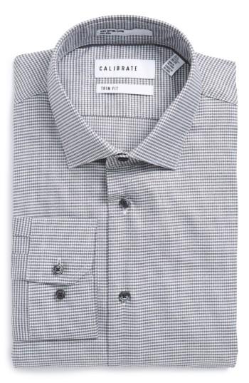 Men's Calibrate Trim Fit Non-iron Stretch Micro Check Dress Shirt - 32/33 - Grey