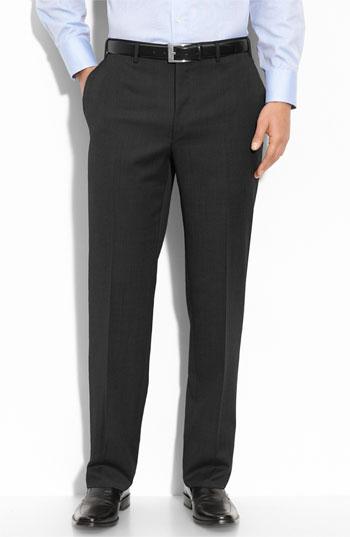 Men's Canali Flat Front Wool Trousers R Eu - Black