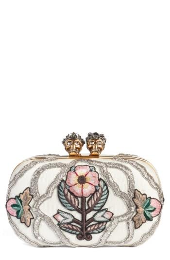 Alexander Mcqueen Queen & King Embroidered Box Clutch - White