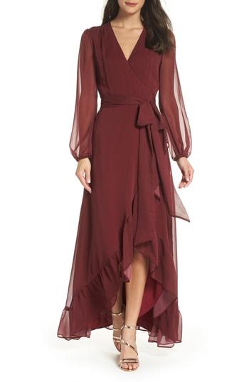Women's Wayf Meryl Long Sleeve Wrap Maxi Dress, Size - Burgundy