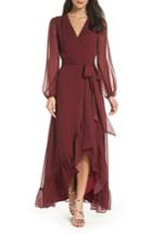 Women's Wayf Meryl Long Sleeve Wrap Maxi Dress, Size - Burgundy