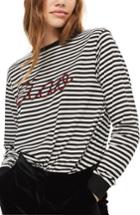 Women's Topshop Embroidered Ciao Stripe Tee Us (fits Like 6-8) - Black