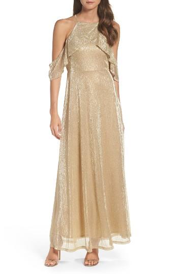 Women's Lulus Cold Shoulder Gown - Metallic
