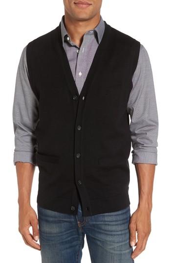 Men's Nordstrom Men's Shop Merino Button Front Sweater Vest - Black