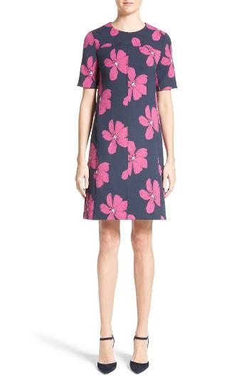 Women's Lela Rose Floral Print Stretch Jacquard Tunic Dress - Blue
