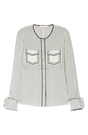 Women's Tory Burch Trompe L'oeil Silk Blouse - Beige