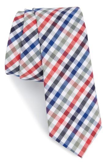 Men's Nordstrom Men's Shop Charlie Plaid Cotton Skinny Tie, Size - Red