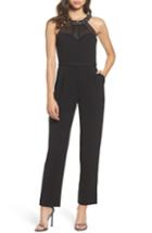 Women's Vince Camuto Embellished Chiffon Neck Crepe Jumpsuit