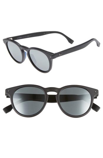 Men's Fendi 49mm Round Sunglasses - Matte Black