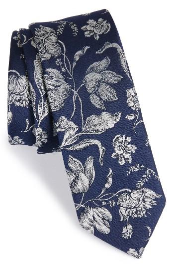 Men's The Tie Bar Floral Swell Silk Skinny Tie, Size - Blue