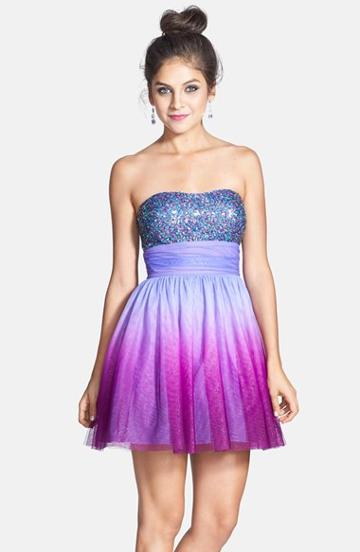 Junior Women's Hailey Logan Ombre Sequin Strapless Skater Dress
