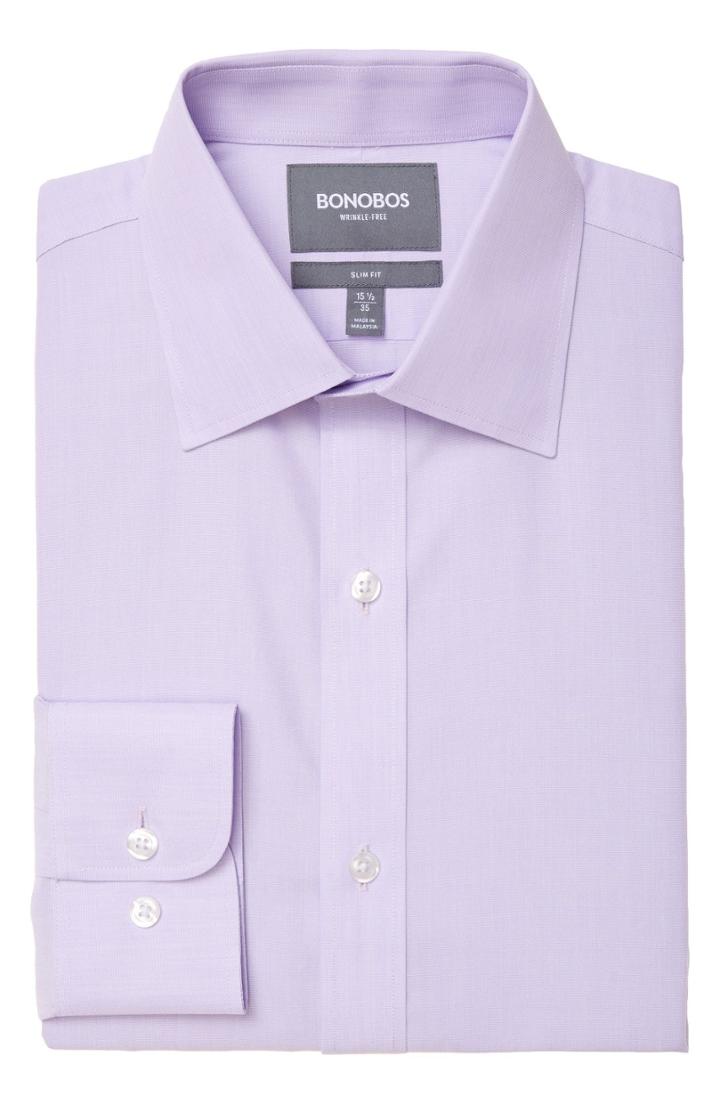 Men's Bonobos Slim Fit Wrinkle Free Solid Dress Shirt .5 34 - Purple
