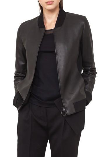 Women's Akris Punto Leather Trim Denim Jacket - Black