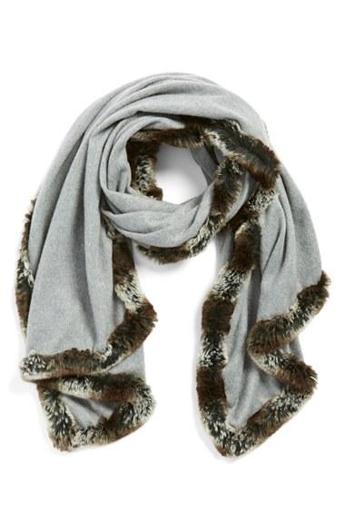 Women's Badgley Mischka Faux Fur Trim Wrap, Size - Grey