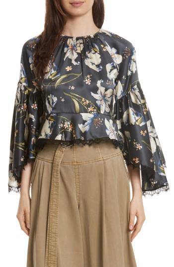 Women's Cinq A Sept Avalon Silk Charmeuse Blouse - Grey