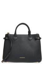 Burberry Medium Banner House Check Leather Tote - Black