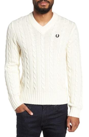 Men's Fred Perry Wool Blend Cable Knit Sweater - Ivory