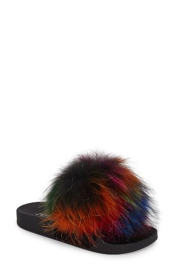 Women's Jeffrey Campbell Jova Genuine Fox Fur Pom Slide Sandal M - Black