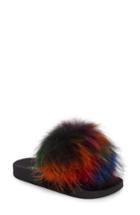 Women's Jeffrey Campbell Jova Genuine Fox Fur Pom Slide Sandal M - Black