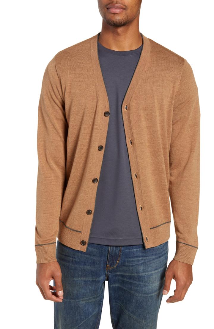 Men's Nordstrom Men's Shop Regular Fit Tipped Cardigan - Brown