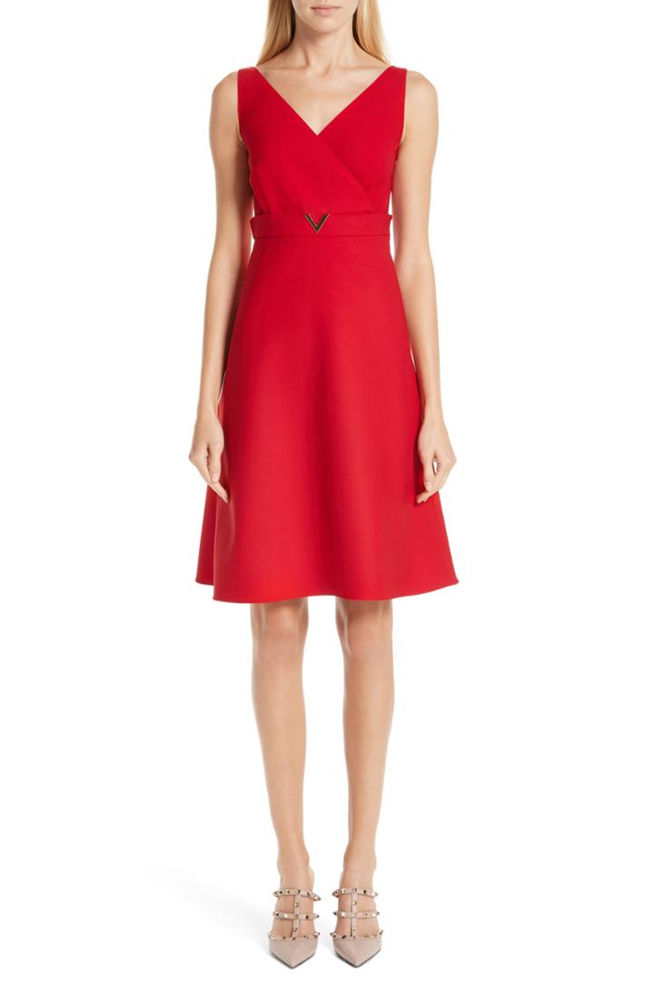Women's Valentino V-hardware Double Crepe Dress - Red