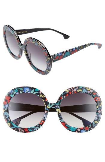 Women's Alice + Olivia Melrose 56mm Round Sunglasses - Chelsea Print/ Black
