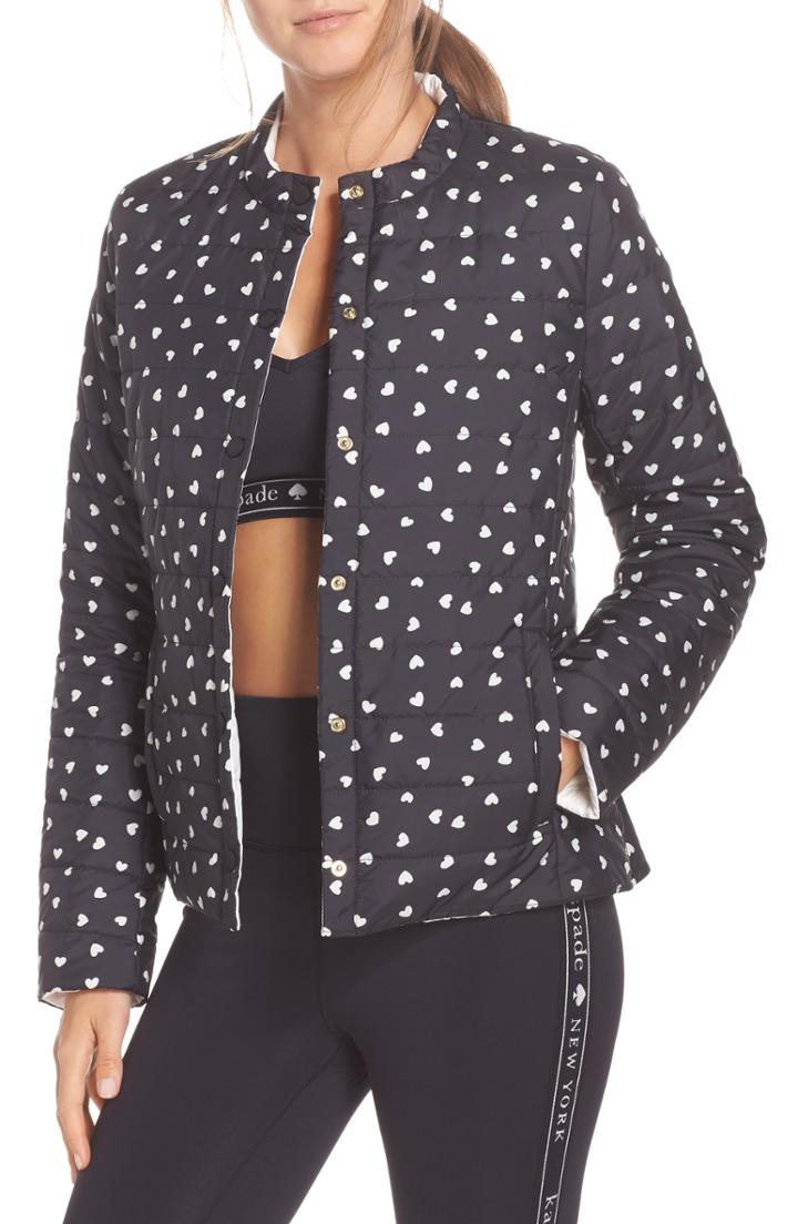 Women's Kate Spade New York Ruffle Reversible Quilted Jacket, Size - Black