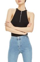 Women's Topshop Zip Front Bodysuit Us (fits Like 6-8) - Black