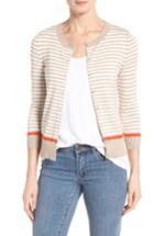 Women's Halogen Three Quarter Sleeve Crewneck Cardigan - Beige