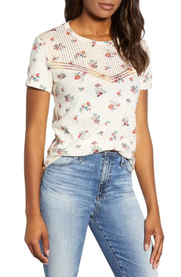 Women's Lucky Brand Floral Embroidered Tee - Ivory