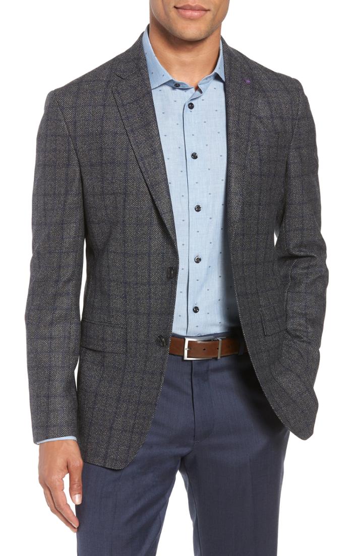Men's Ted Baker London Konan Trim Fit Windowpane Wool Sport Coat R - Grey
