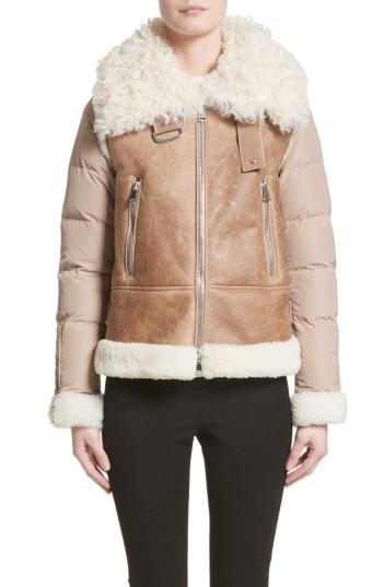 Women's Moncler Kilia Genuine Shearling & Down Puffer Jacket - Brown