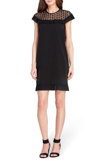 Women's Tahari Lace & Ruffle Trim Shift Dress - Black