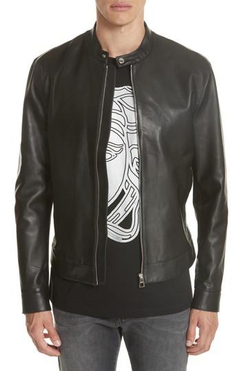 Men's Versace Collection Moto Leather Jacket Eu - Black
