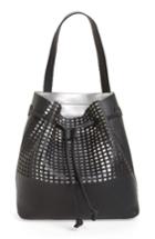 Street Level Perforated Faux Leather Drawstring Tote -